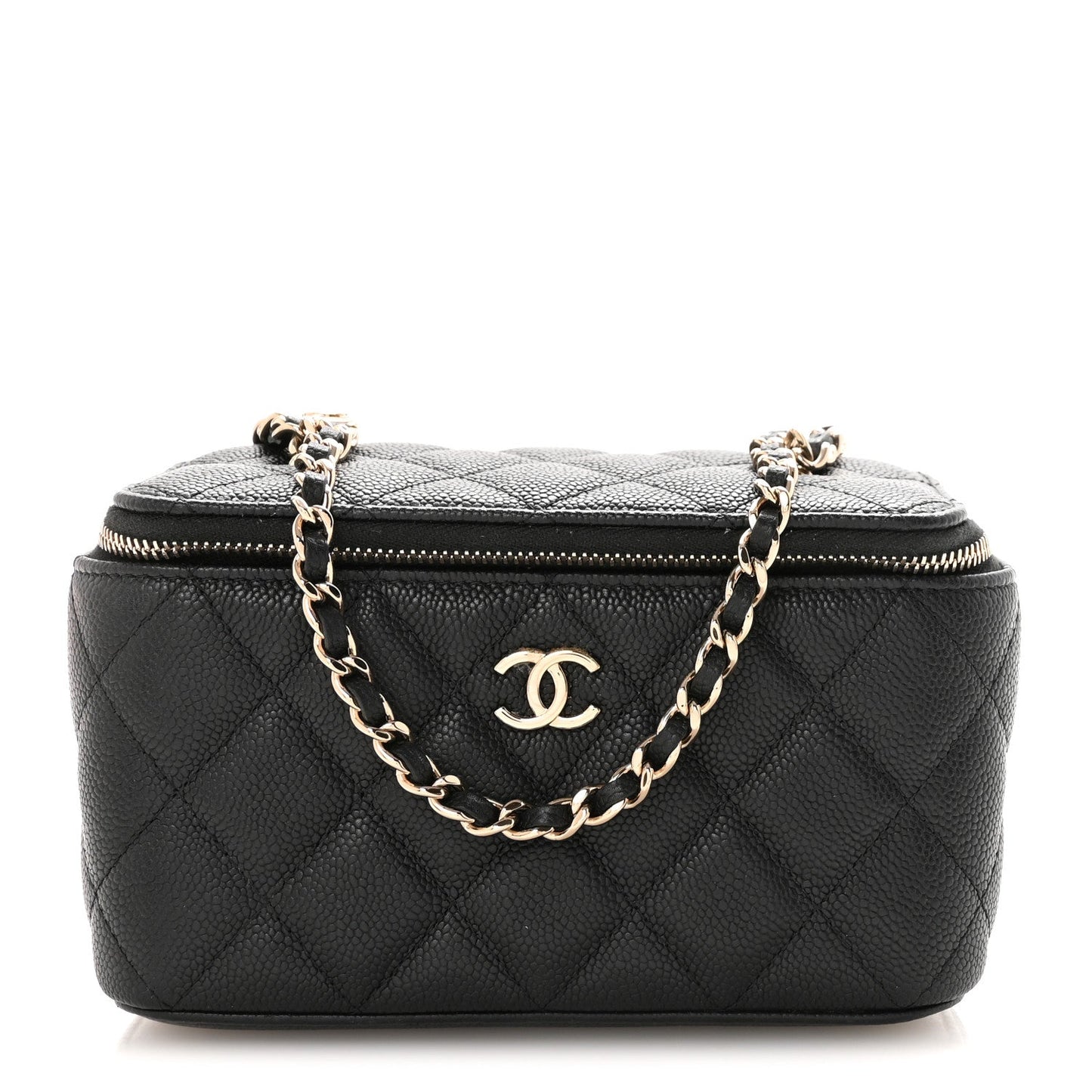 Caviar Quilted Small Tiny CC Vanity Case With Chain Black