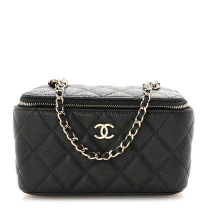 Caviar Quilted Small Tiny CC Vanity Case With Chain Black