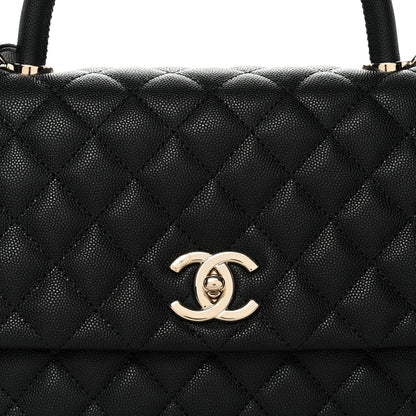 Caviar Quilted Small Coco Handle Flap Black