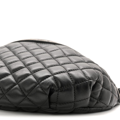 Lambskin Quilted Banane Waist Bag Fanny Pack Black