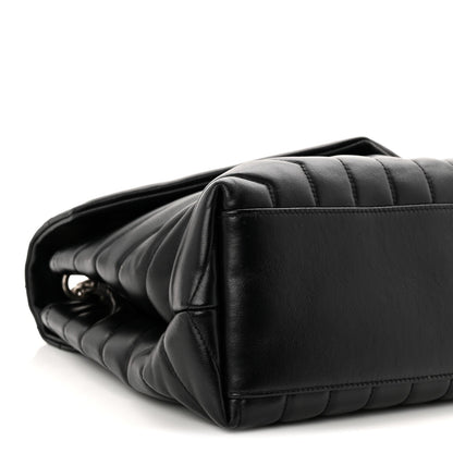 Calfskin Y Quilted Monogram Medium Loulou Chain Satchel Black