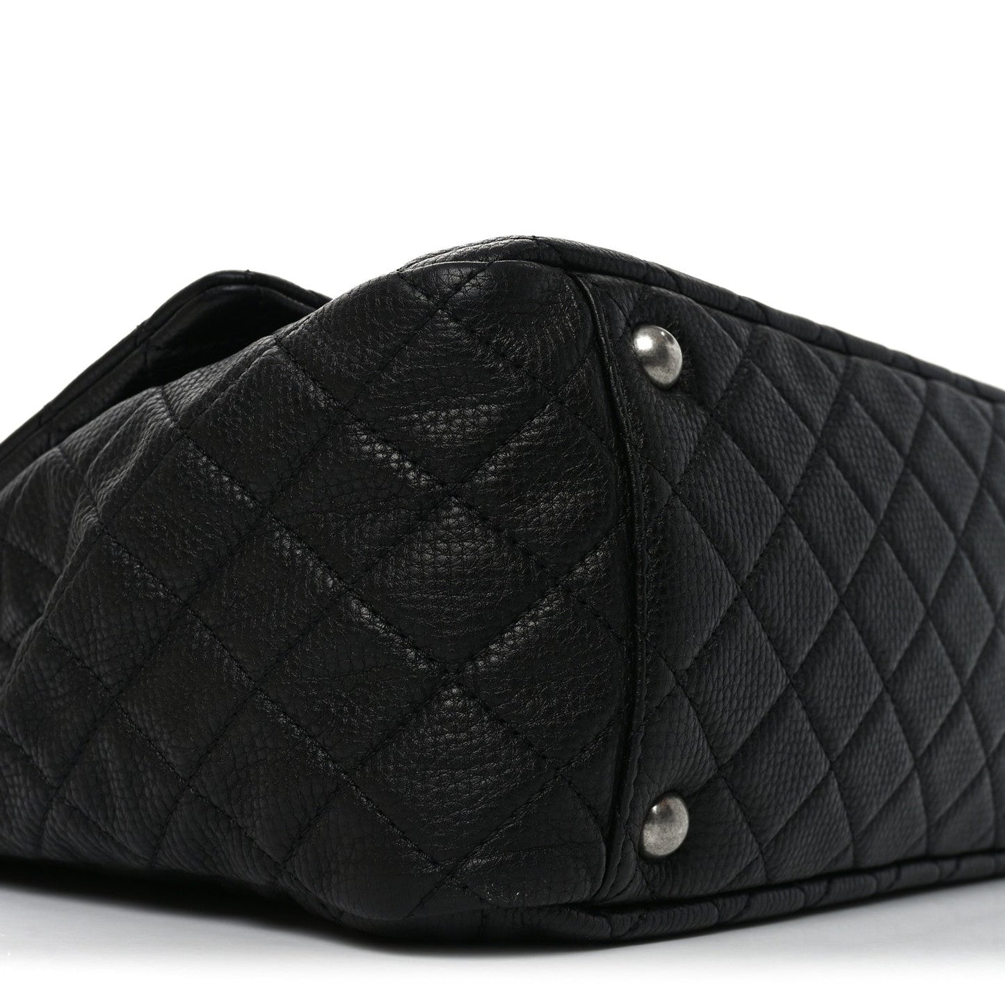 Grained Calfskin Quilted XXL Travel Flap Bag Black