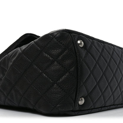 Grained Calfskin Quilted XXL Travel Flap Bag Black