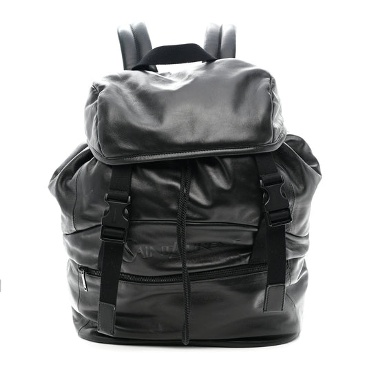 Lambskin Logo Debossed Backpack Black