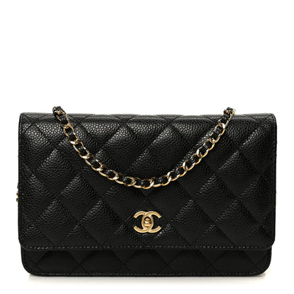 Caviar Quilted CC Turnlock Wallet On Chain WOC Black