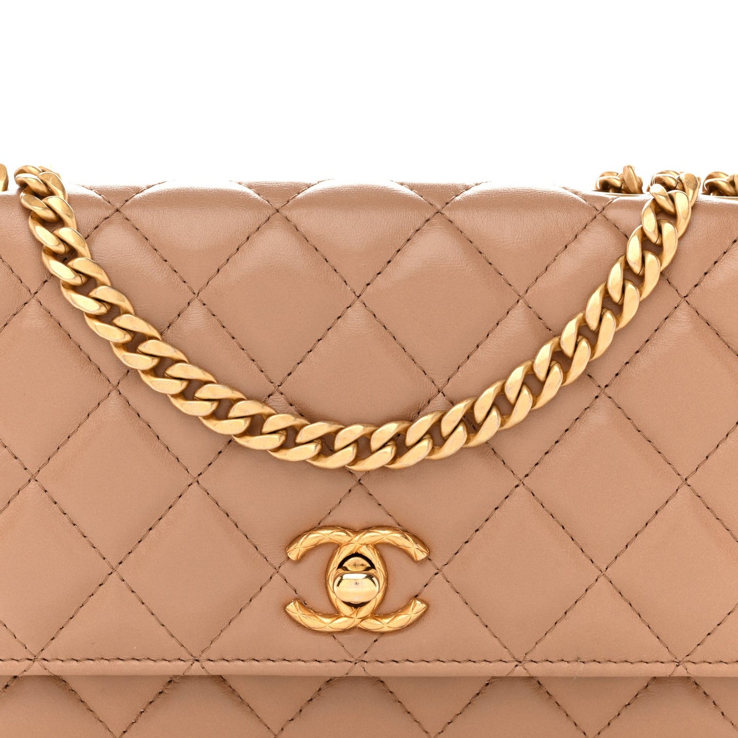 Calfskin Quilted Perfect Fit Wallet On Chain WOC Beige