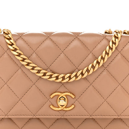 Calfskin Quilted Perfect Fit Wallet On Chain WOC Beige