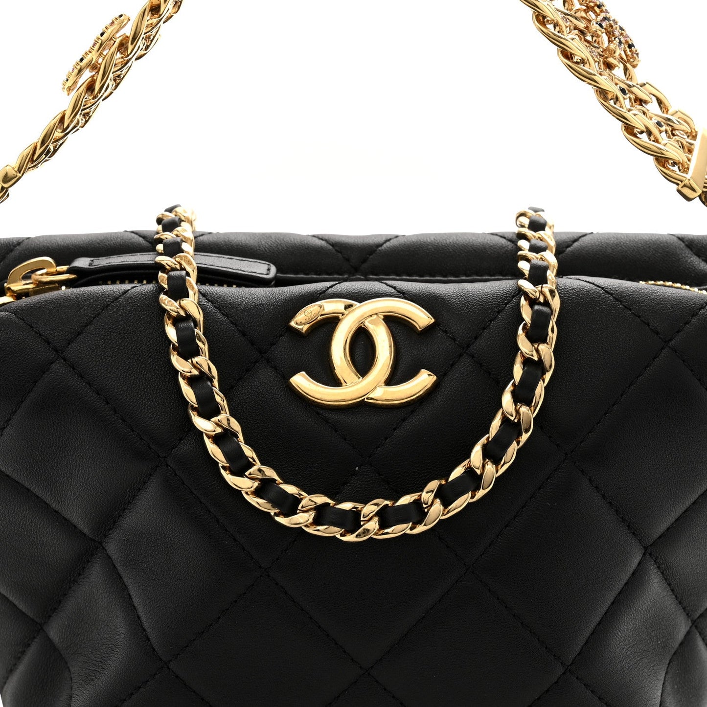 Lambskin Quilted Crystal Small CC Chain Hobo Black
