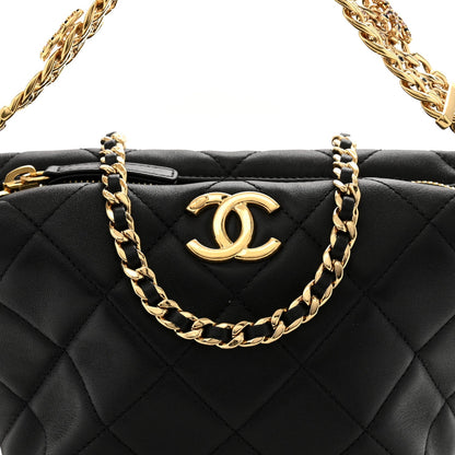 Lambskin Quilted Crystal Small CC Chain Hobo Black