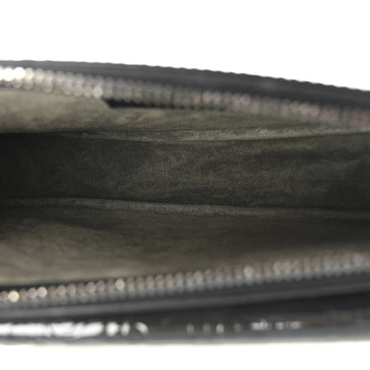 Patent Oblique Embossed Saddle Boxy Bag Black