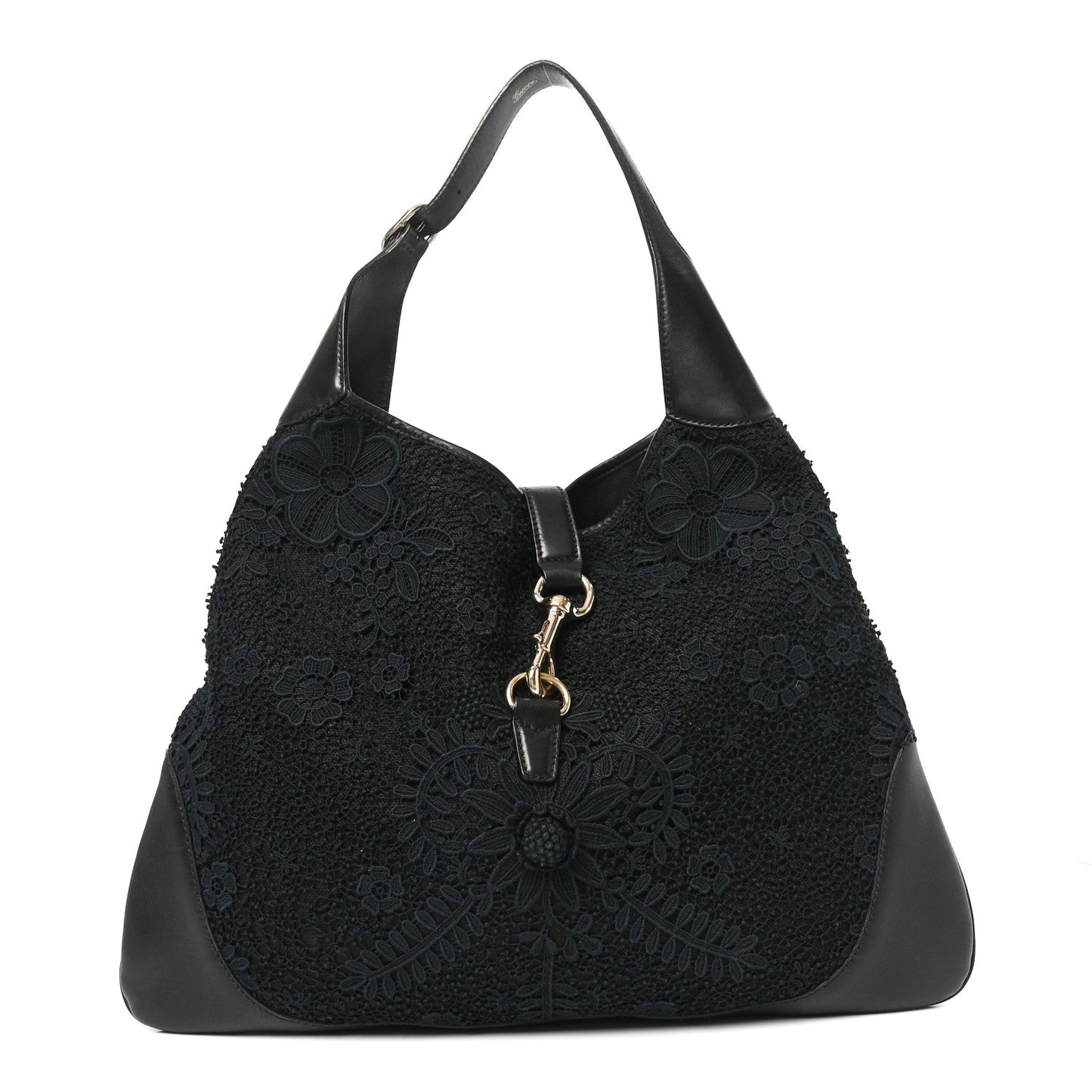 Calfsking Lace Large Jackie O Bouvier Hobo Black