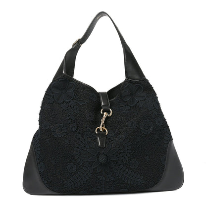Calfsking Lace Large Jackie O Bouvier Hobo Black