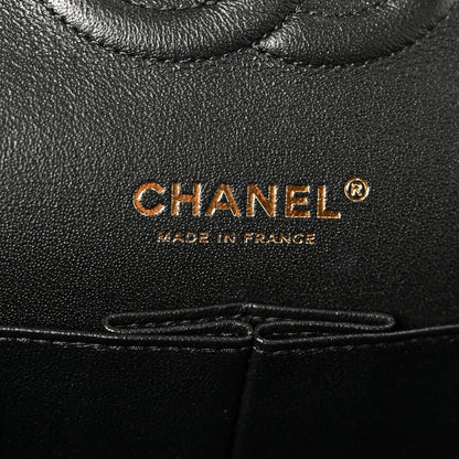 Lambskin Chevron Quilted Medium Double Flap Black