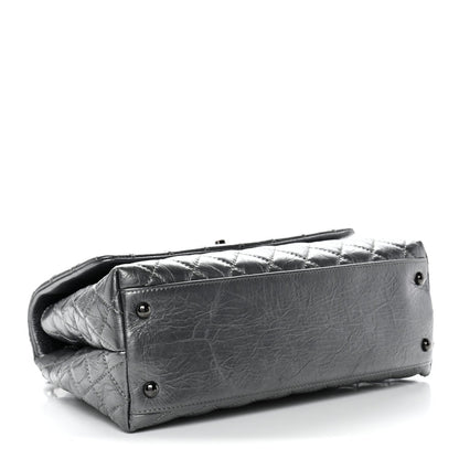 Metallic Aged Calfskin Quilted Small Coco Handle Flap Charcoal
