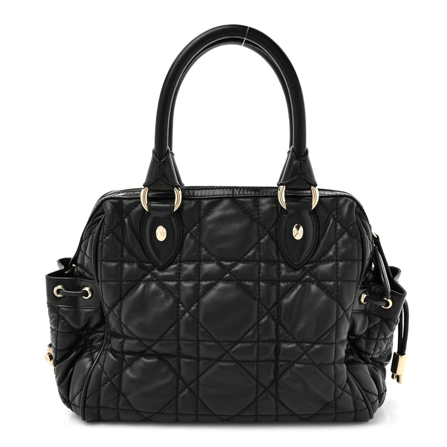 Lambskin Cannage Side Pocket Satchel Black