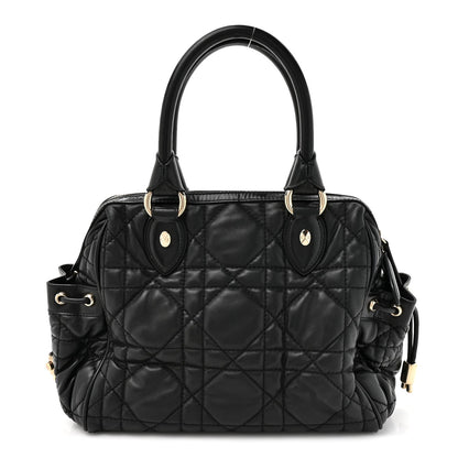 Lambskin Cannage Side Pocket Satchel Black