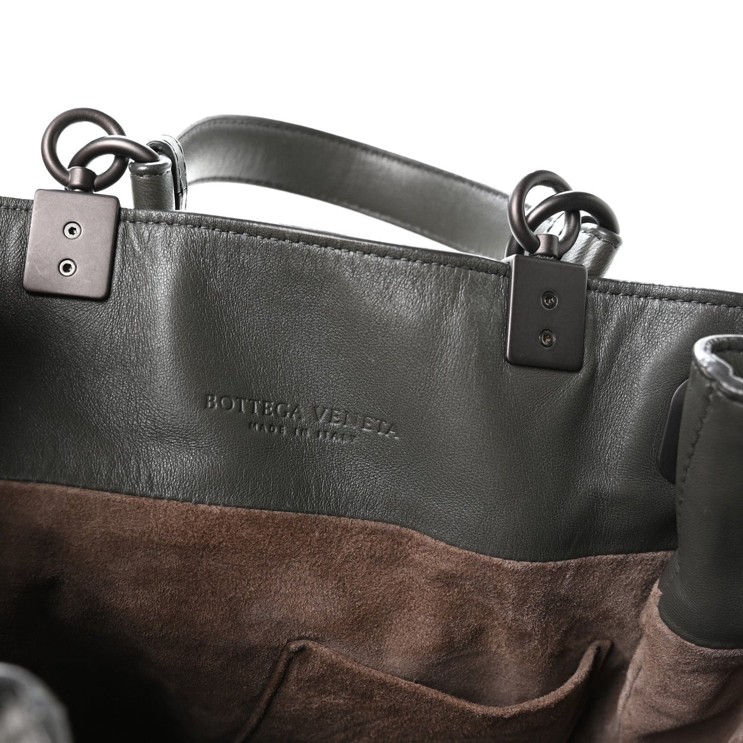 Nappa Intrecciato Drawstring Bucket Bag Grey