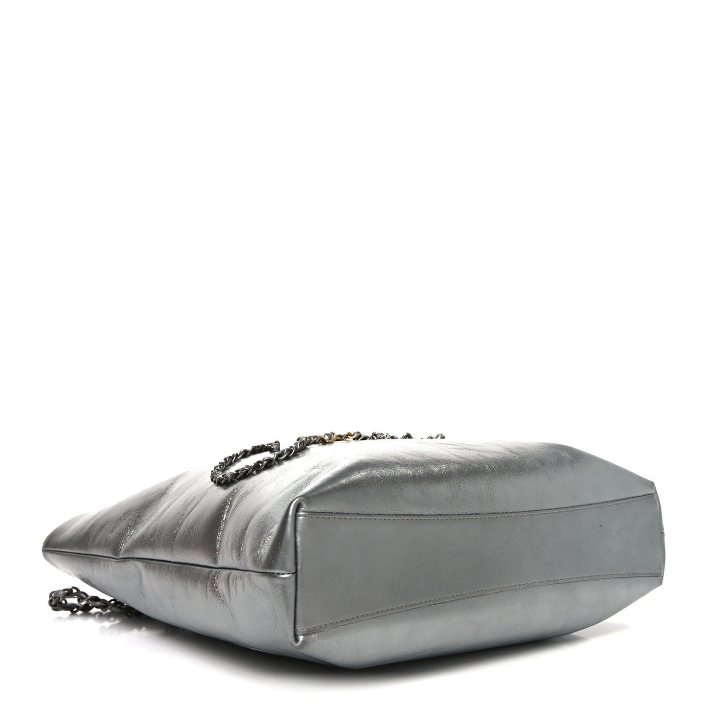 Metallic Crumpled Calfskin Chain 20s Signe Tote Silver