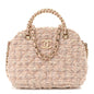 Cotton Wool Tweed Sequin Quilted Shiny Coco Clutch With Chain Light Pink Beige Ecru