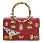 Calfskin Snakeskin Studded Small Ottilia Top Handle Bag Hibiscus Red