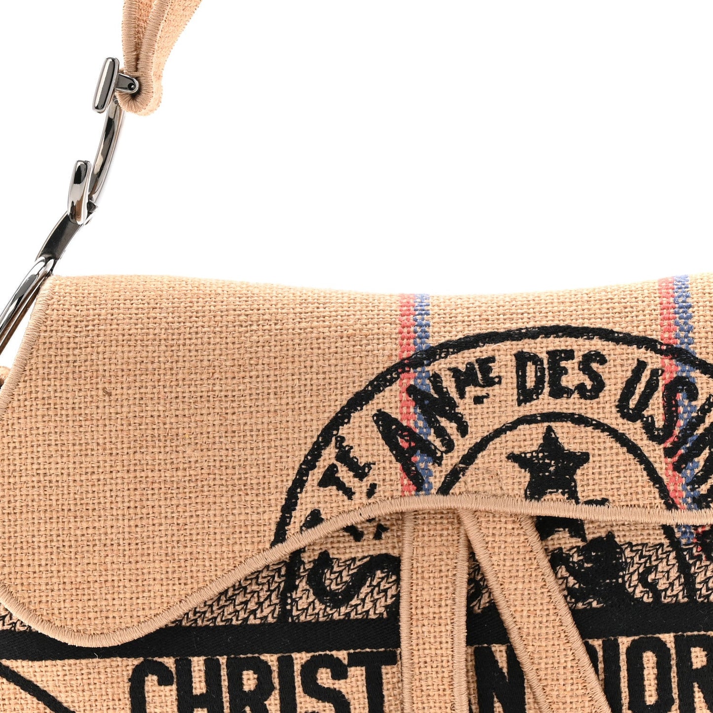 Canvas Jute Embroidered Saddle Bag Black Beige