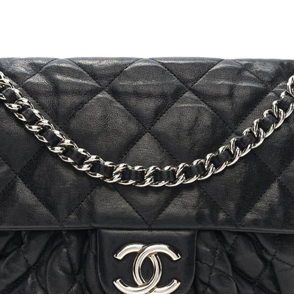 Washed Lambskin Quilted Medium Chain Around Messenger Black