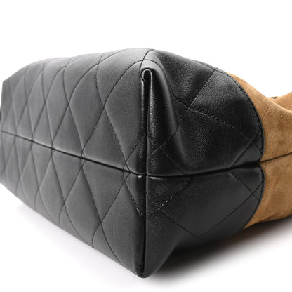 Suede Calfskin Shiny Lambskin Quilted Small Coco Base Shopping Bag Beige Black
