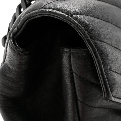 Sheepskin Matelasse Chevron Monogram Monochrome Large College Satchel Black