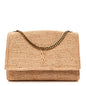Raffia Medium Monogram Kate Satchel Natural Dark Oak