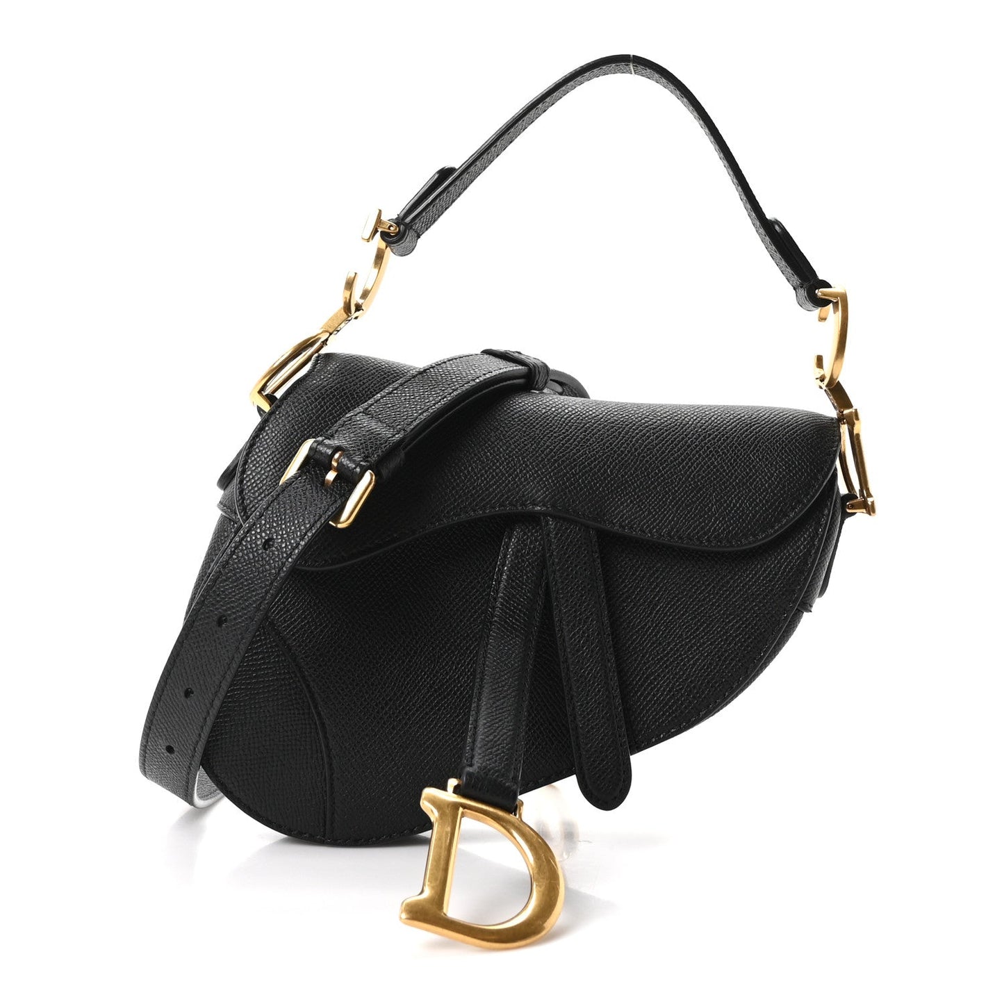 Grained Calfskin Mini Saddle Bag With Strap Black