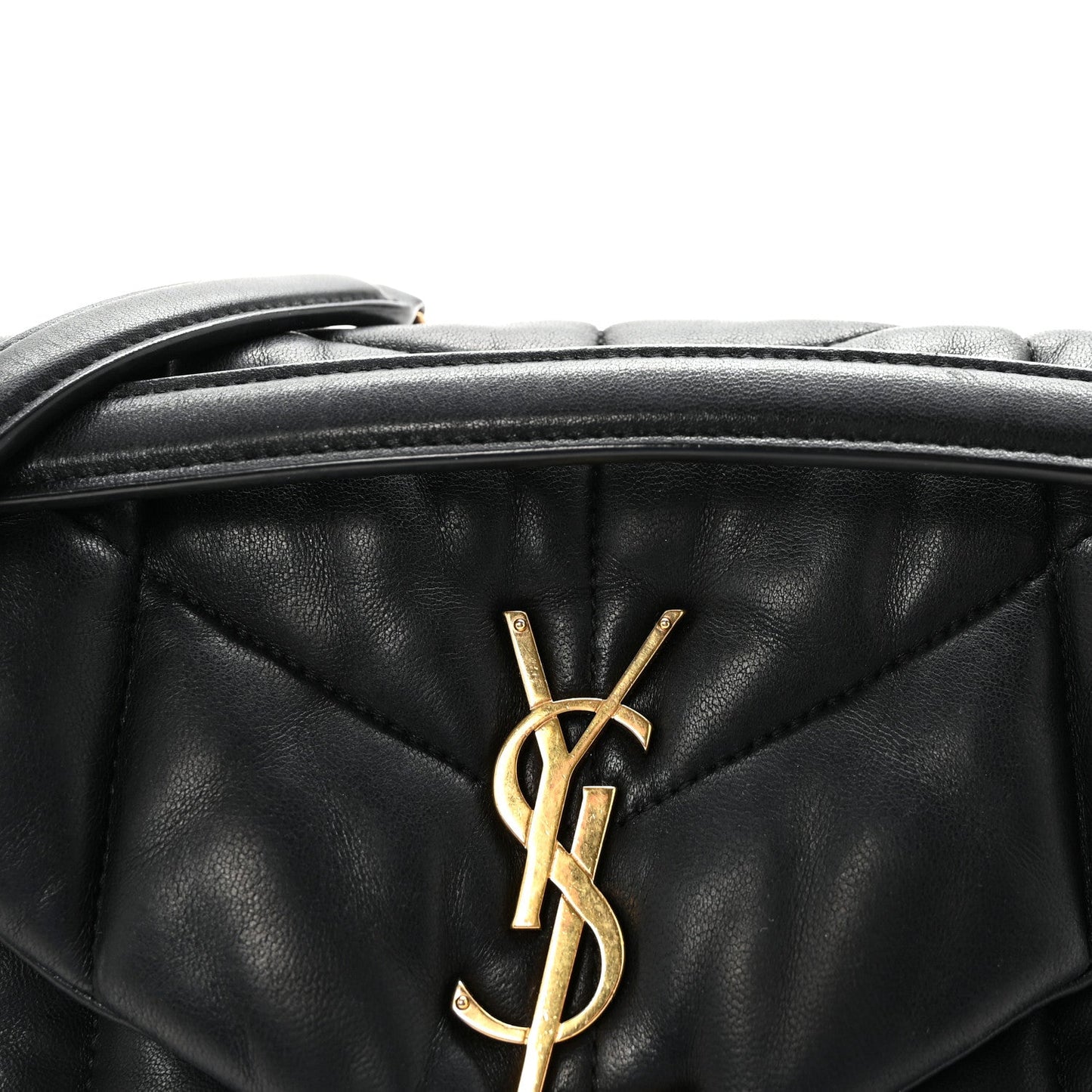 Lambskin Quilted Small Loulou Puffer Monogram Chain Satchel Black