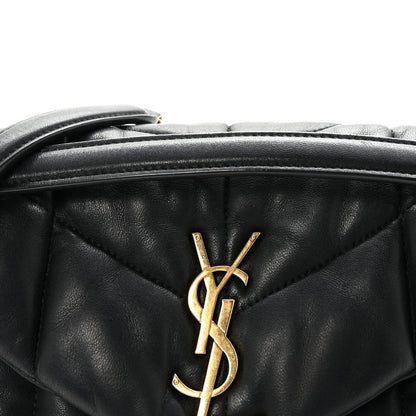 Lambskin Quilted Small Loulou Puffer Monogram Chain Satchel Black