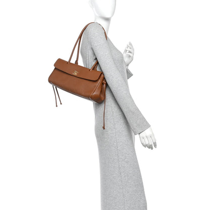 Grained Calfskin Stitched Urban Essentials Small Shopping Bag Camel