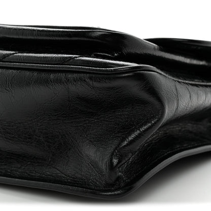 Crinkled Calfskin Matelasse Monogram Medium Niki Chain Satchel Black