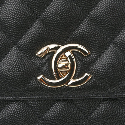 Caviar Quilted Small Coco Handle Flap Black