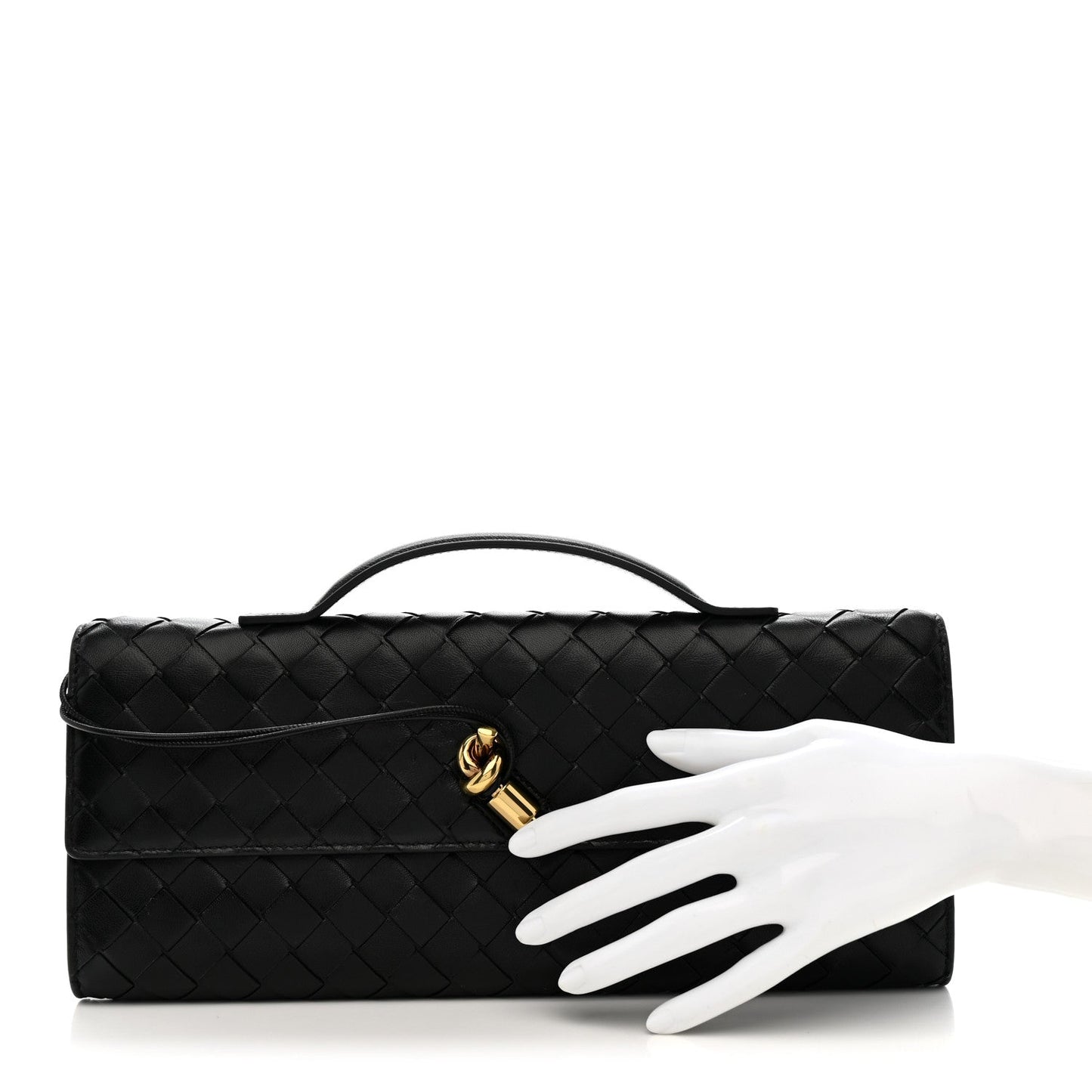 Nappa Intrecciato Long Andiamo Top Handle Clutch Black