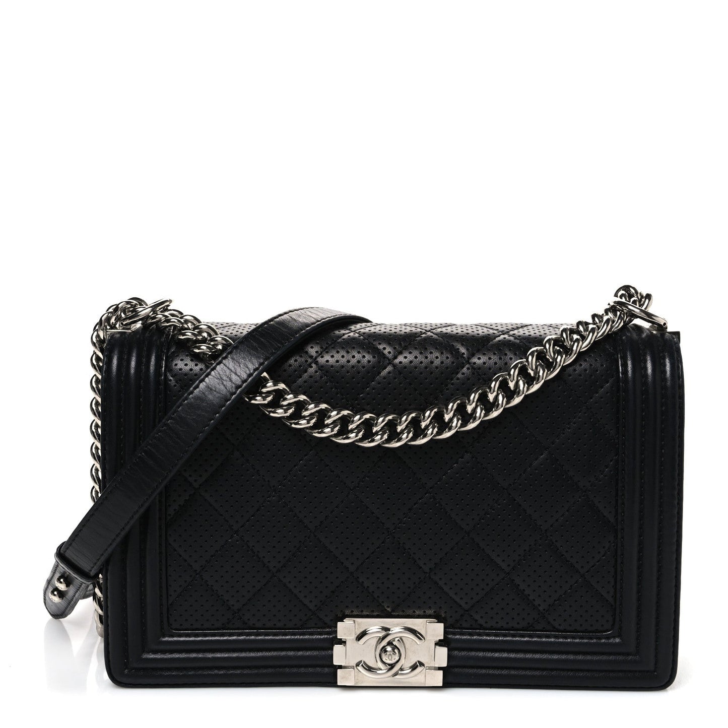 Lambskin Perforated Quilted New Medium Boy Flap Black