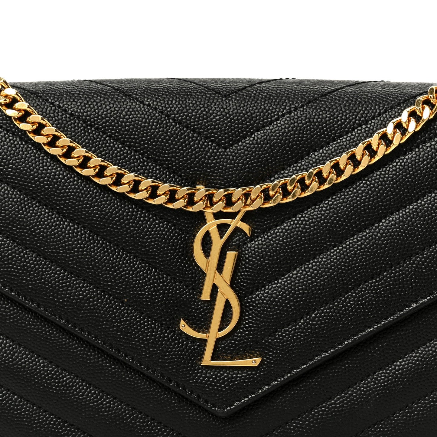Grain De Poudre Matelasse Chevron Monogram Chain Wallet Black