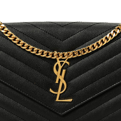 Grain De Poudre Matelasse Chevron Monogram Chain Wallet Black