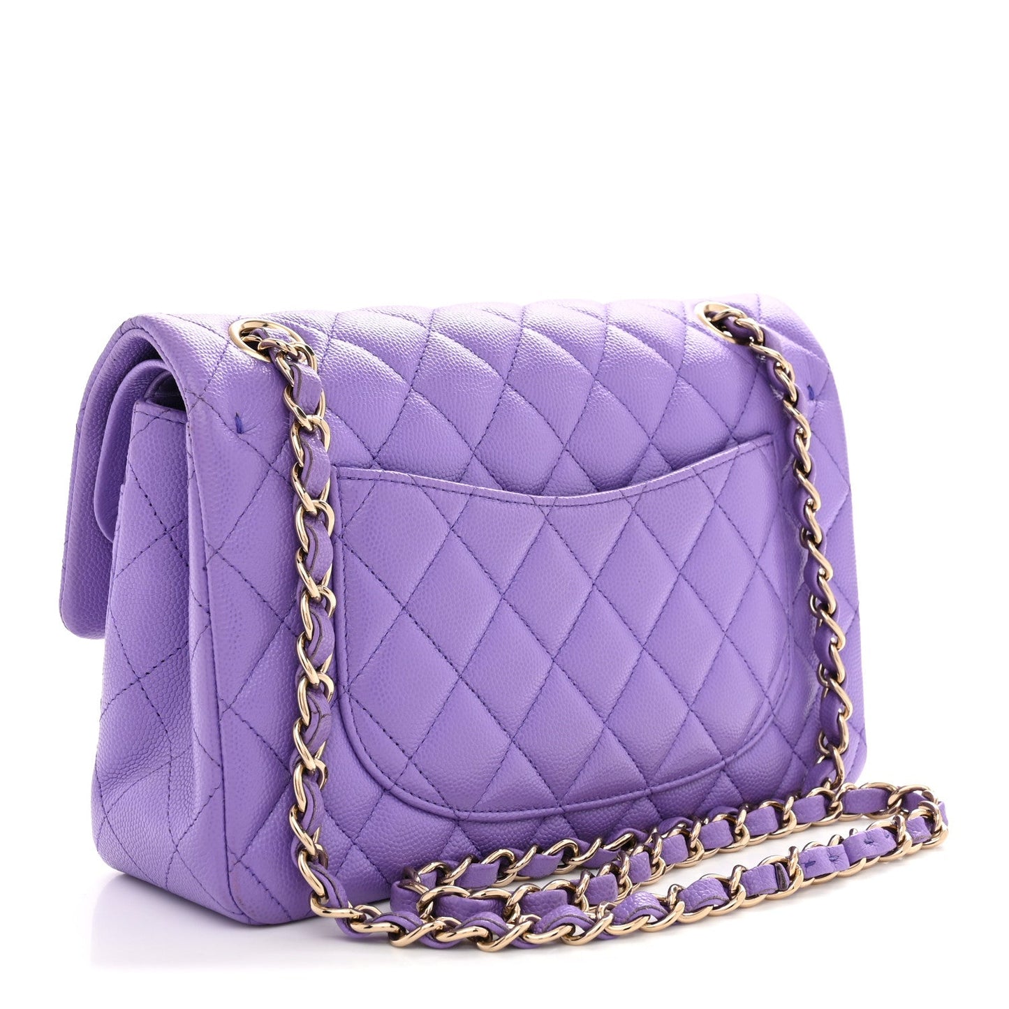 Caviar Quilted Small Double Flap Purple