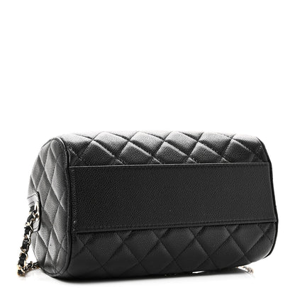 Caviar Quilted Barrel Clutch With Chain  Black