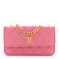 Lambskin Quilted Pillow Crush Flap Phone Holder With Chain Pink