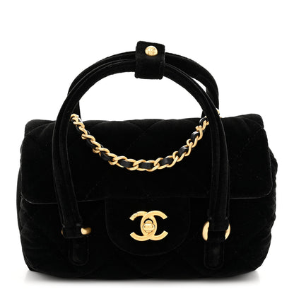 Velvet Quilted Mini Top Handle Flap Black
