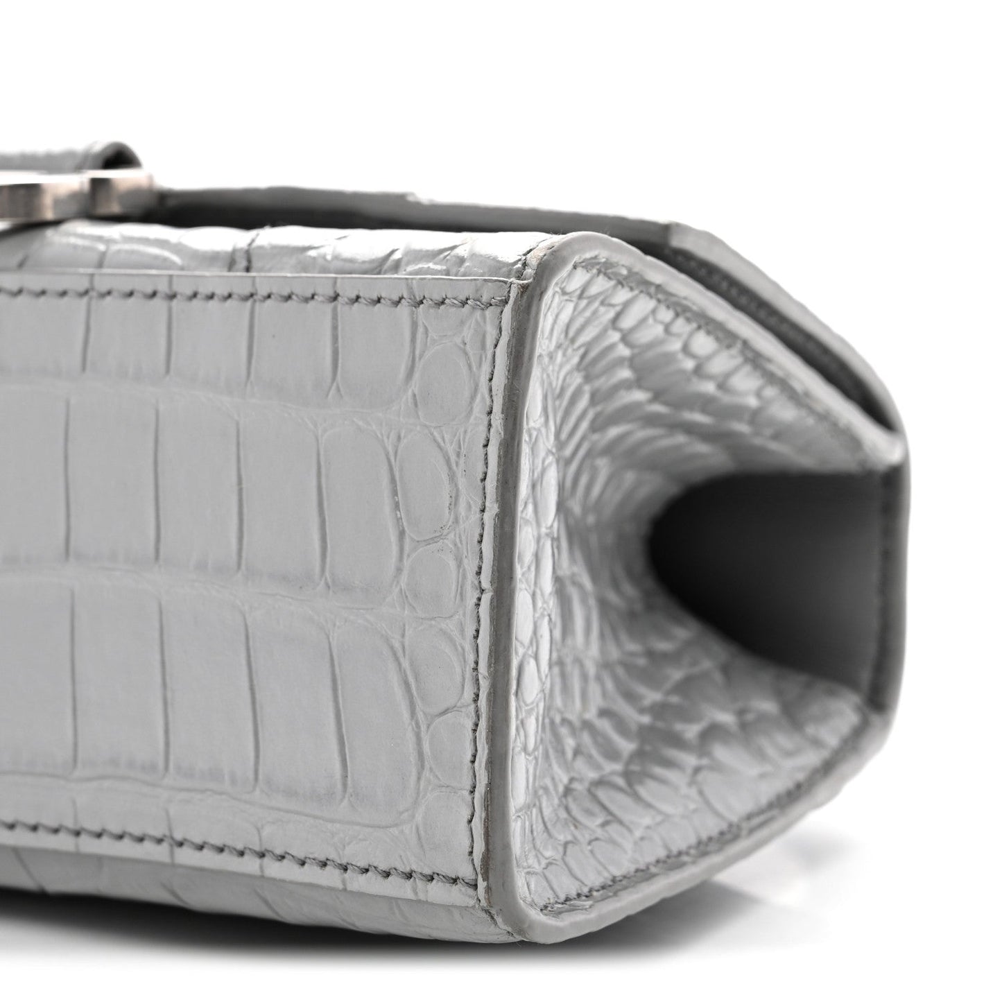 Shiny Calfskin Crocodile Embossed Hourglass Top Handle Bag XS Balenciaga Grey