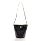 Crumpled Calfskin PVC Camellia Coco Bucket Bag Black White