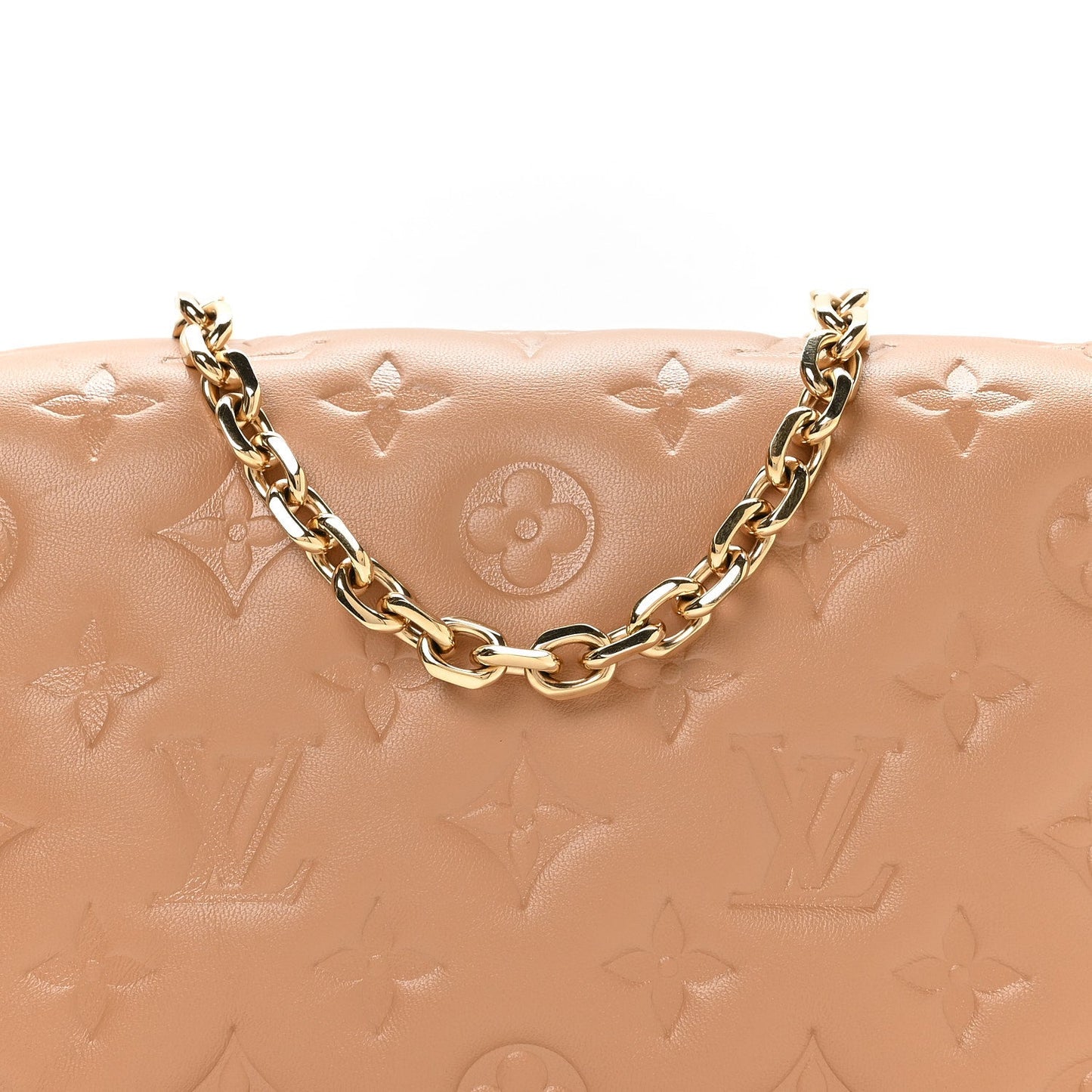 Lambskin Embossed Monogram Pochette Coussin Camel
