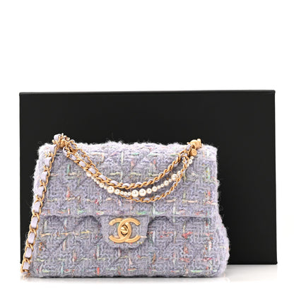 Tweed Quilted Pearl Twist Mini Rectangular Flap Purple