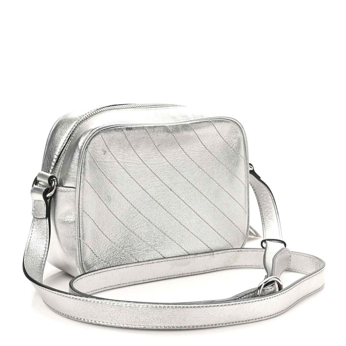 Metallic Sakai Be Green Calfskin Diagonal Stitched Small Blondie Shoulder Bag Silver