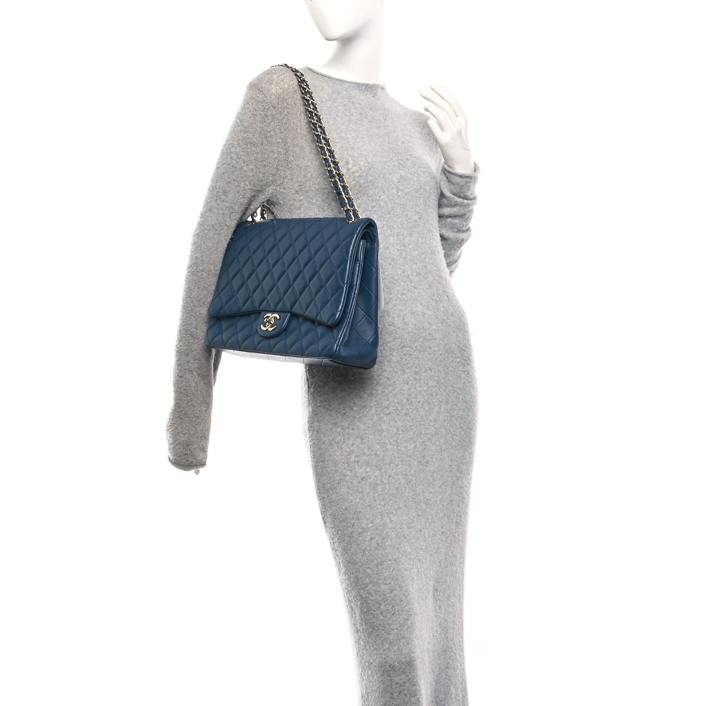 Lambskin Quilted Maxi Double Flap Blue