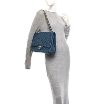 Lambskin Quilted Maxi Double Flap Blue